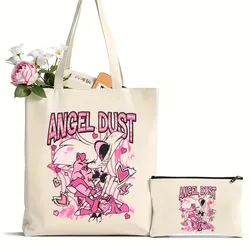 2Pcs Hotel Angel Tote Bag Dust and Fat Nugget Pattern Canvas Shoulder Bag for Travel Daily Commuting Torebka na zakupy wielokrotnego użytku