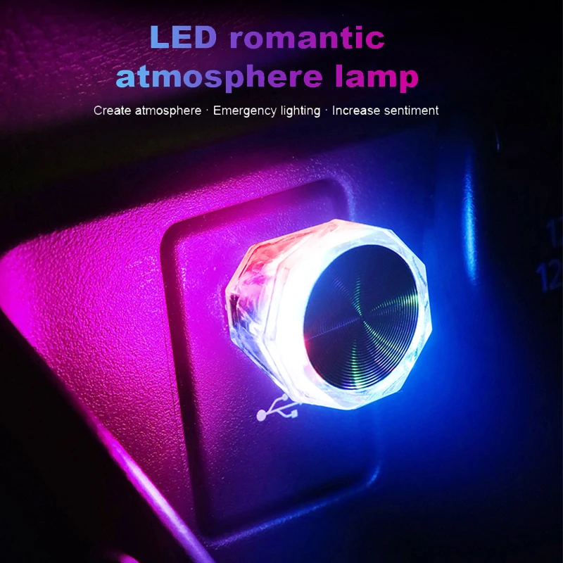 Car Mini USB LED Ambient Light Decorative Atmosphere Lamps For Interior Environment Auto PC Computer Portable Light Plug Play