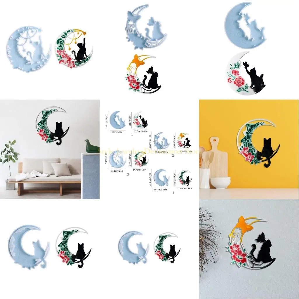 

D46E Silicone Pendant Crafts Mold Moon Shaped DIY Ornaments Moulds Silicone Material