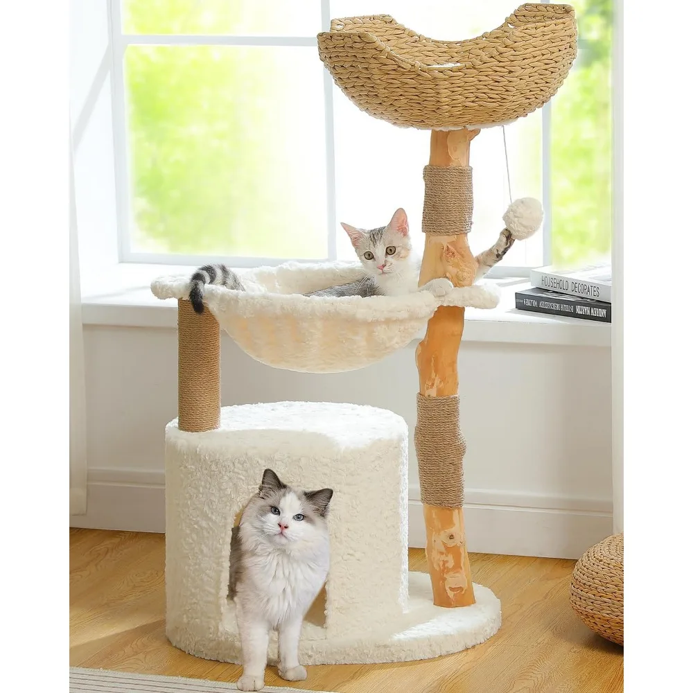 

Modern Cat Tree for Large Cats, Wood Cat Tower for Indoor Cats, Real Branch Luxury Cat Furniture with Super Large Cozy Condo and