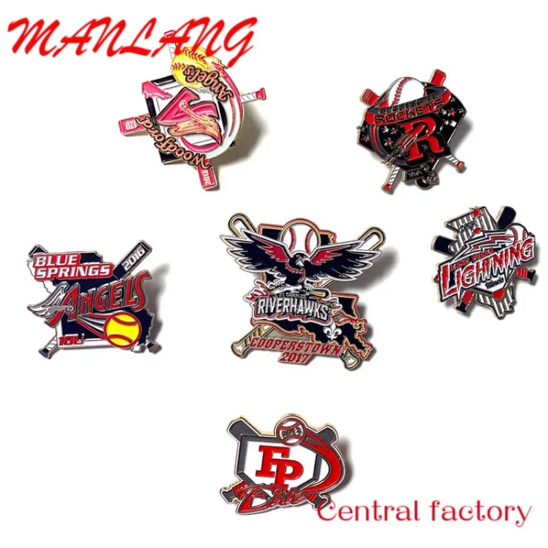 China Custom Hoge Kwaliteit Honkbal Pin Metalen Badges Zacht Email Reversspeldjes Voor Sport