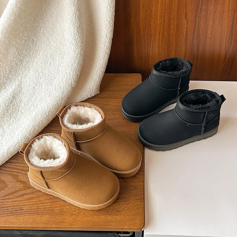 

Детские зимние сапоги для детей 2–18 лет, коричневые теплые хлопковые туфли для мальчиков и девочек, черные легкие нескользящие детские короткие сапоги, обувь