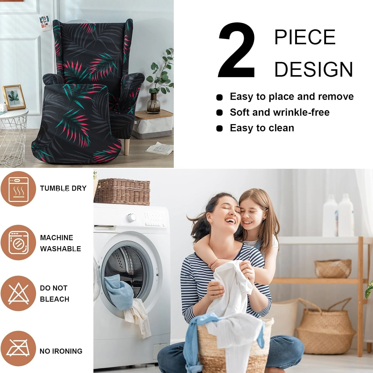 Printed Wing Chair Covers For STRANDMON Chairs Stretch 2 Piece Wingback Chair Slipcover Wingback Armchair Covers Living Room