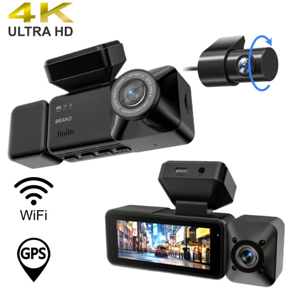 3Lens Dash Cam UHD Built-in GPS WiFi Car DVR Video Recorder Front Rear Black Box 24h Parking Night Vision Loop Recording Dashcam