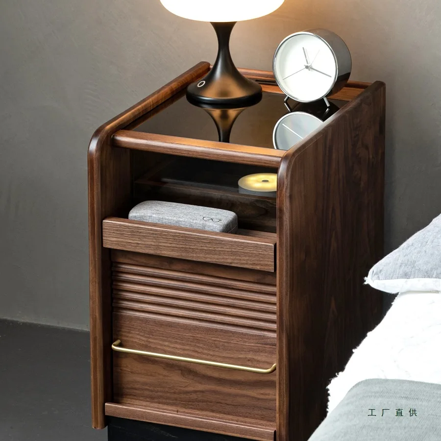 

Black walnut bedside table, bedroom household narrow storage cabinet