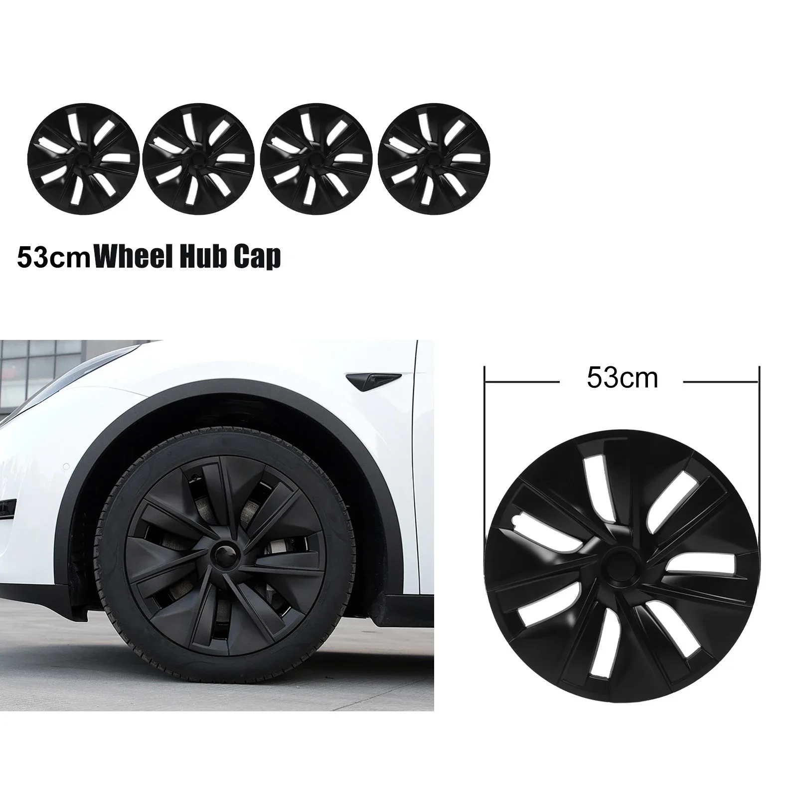 4pcs 19in Wheel Hub Cap Matte Black Sporty Design Replacement for Tesla Model Y 2020‑2022