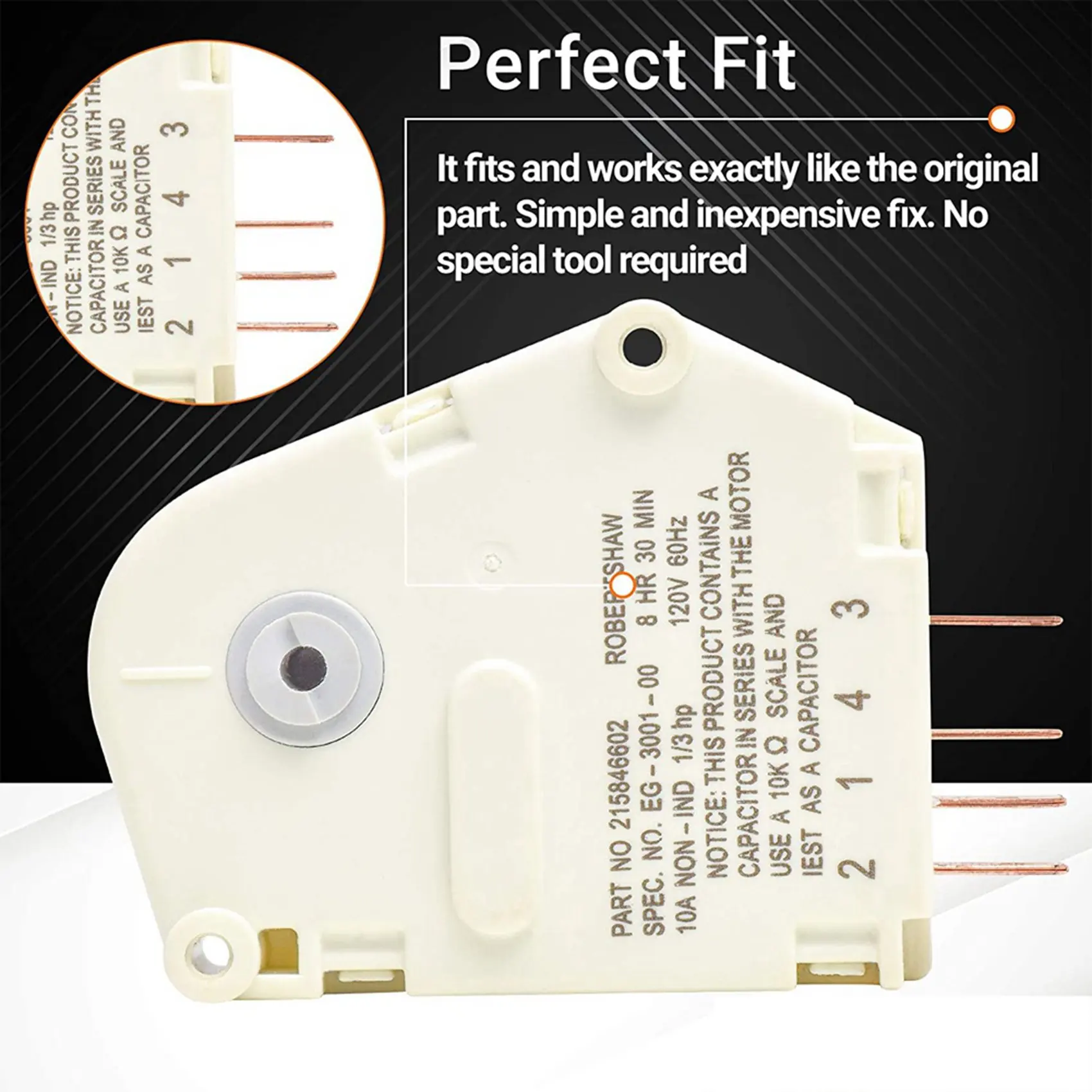B83B-2X 215846602 Peça de reposição do temporizador de descongelamento do refrigerador, ajuste exato para refrigeradores Frigidaire e Kenmore