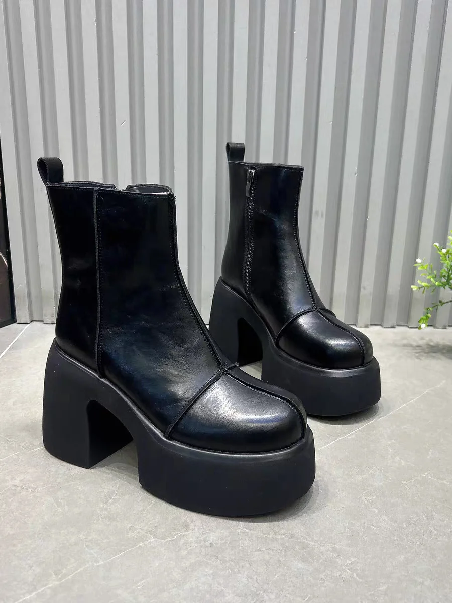 

Increased 9CM Thi Bot round Head Platform Boots Women's Winter New Ultra Light ort Boot Chimney Boot Fce Lined