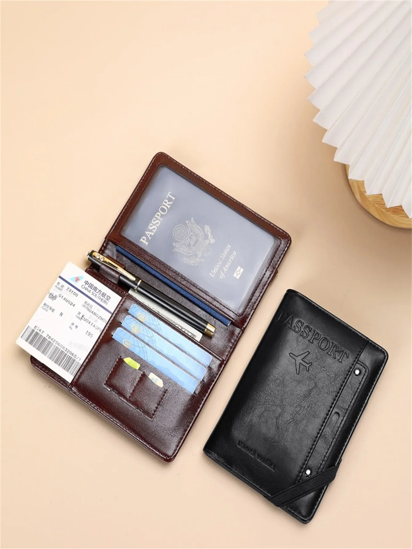 1 قطعة حامل جواز السفر وثيقة الغطاء الواقي محفظة سفر حامل بطاقة متعددة الوظائف بطاقة الأعمال سعة كبيرة التخزين با