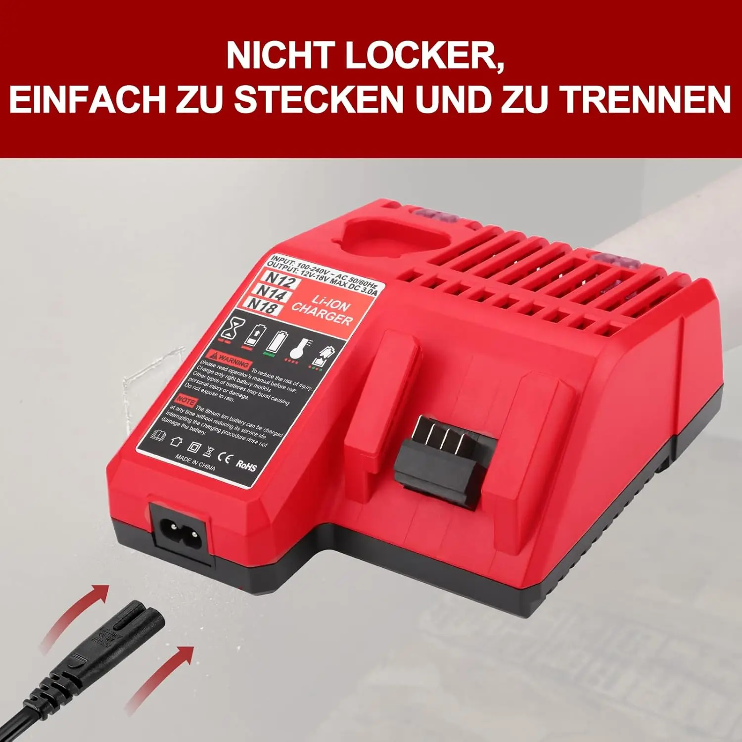 Sostituisce il caricabatteria Milwaukee M12 M18 3A per 48-11-1815 48-11-1828 48-11-2401 48-11-2402 Spina UE 110-240 V Alta qualità