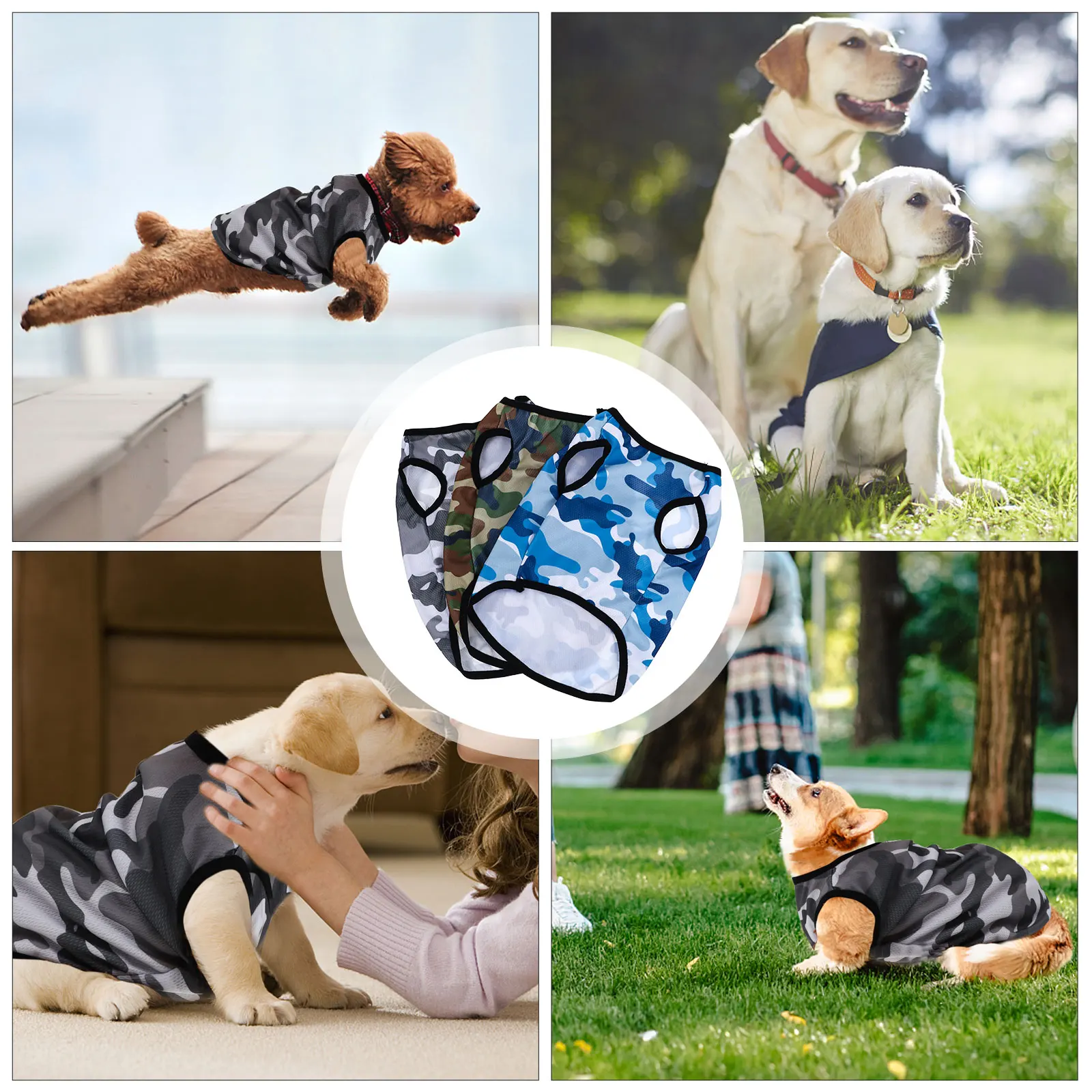 

3Pcs Dog Camouflage Shirt Puppy Breathable Clothes Pullover Stretch Vest Pet Apparel for Travel Running Birthday Party