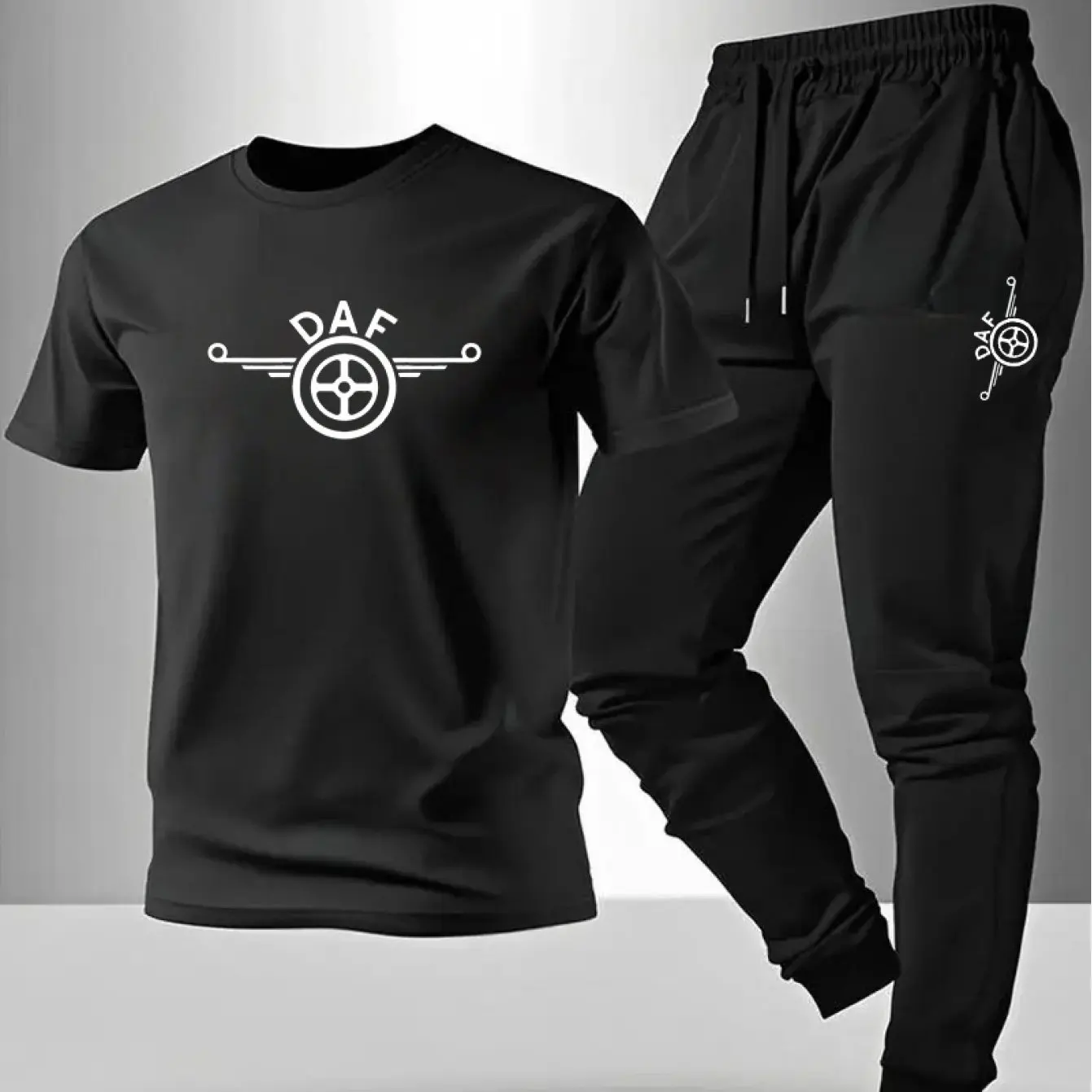 

Men's Summer Casual 2-Piece Set: Cotton Crew Neck Printed T-Shirt & Sports Pants, Comfortable and Breathable