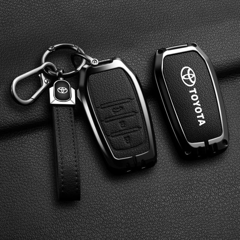 

Alloy Leather Car Key Case Full Cover Shell Fob For Toyota CHR Hilux Fortuner Land Cruiser 200 Camry Corolla Crown RAV4 Highland