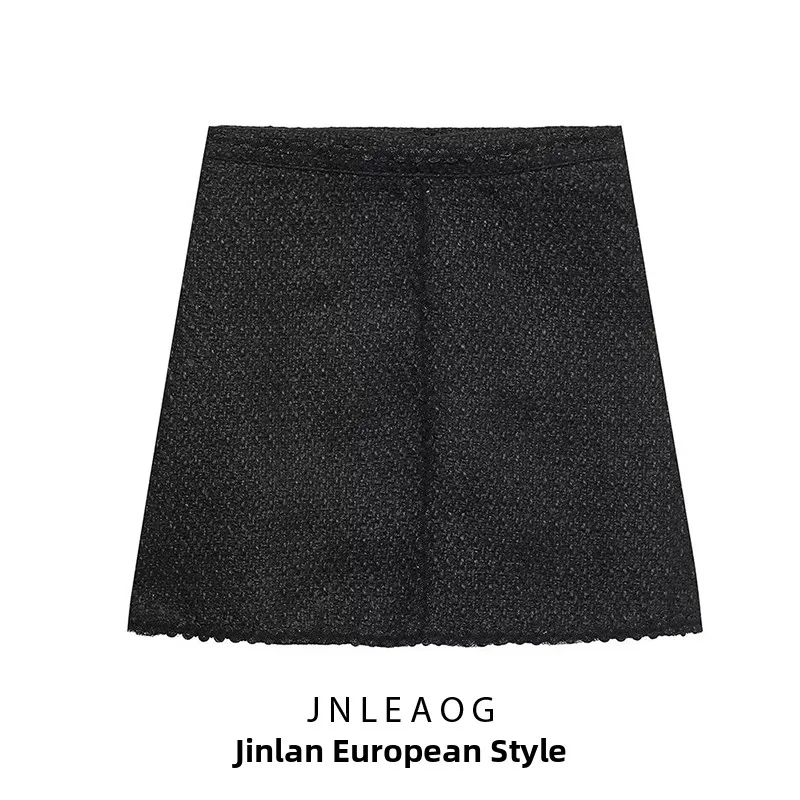 

JNLEAOG Autumn New Faionable Texture Skirt Women's High Waist A-Line Knitted Stand Fit Casual Pure Color Skirt