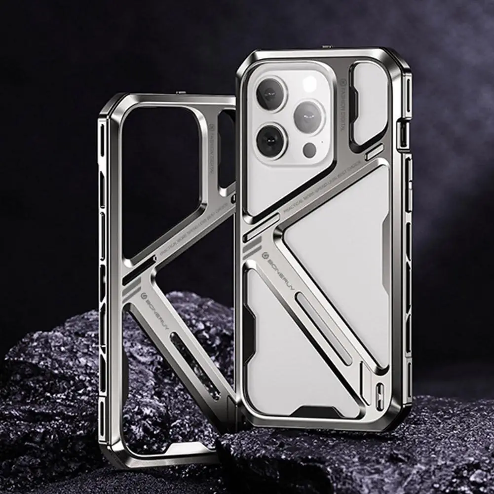 

Alloy Mechanical Armor Hollow Phone For 14 15 Promax Metal Removable Heat Dissipation Shockproof Hard W2n3