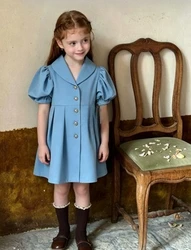 2026 Girls' Pure Cotton Spring and Autumn French Style Polo Princess Dress
