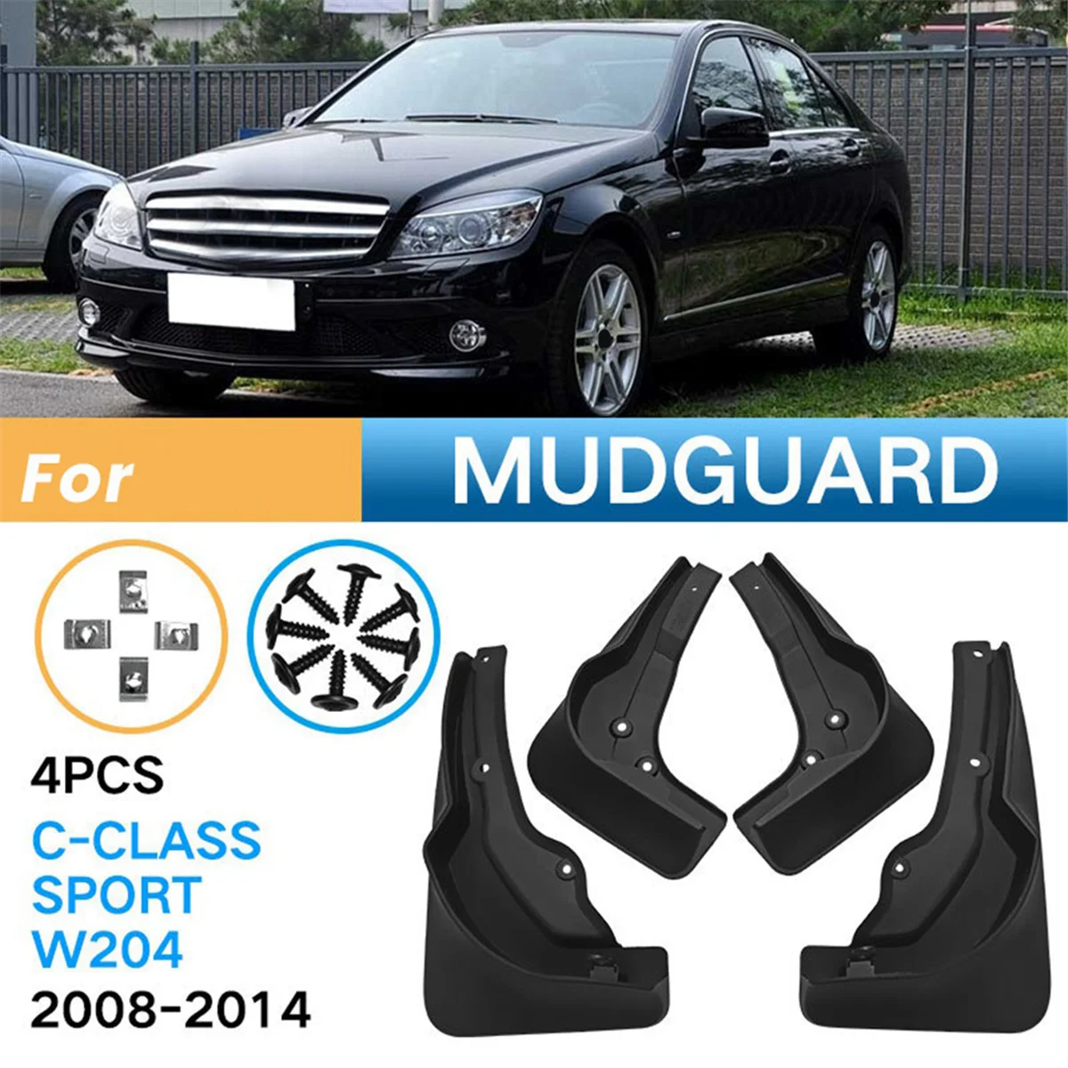 4PCS Car Mudguard Mud Flaps Splash Mud Guard Fender for Mercedes Benz W204 Sport C-Cl  2008-2014 C180 C200 C300