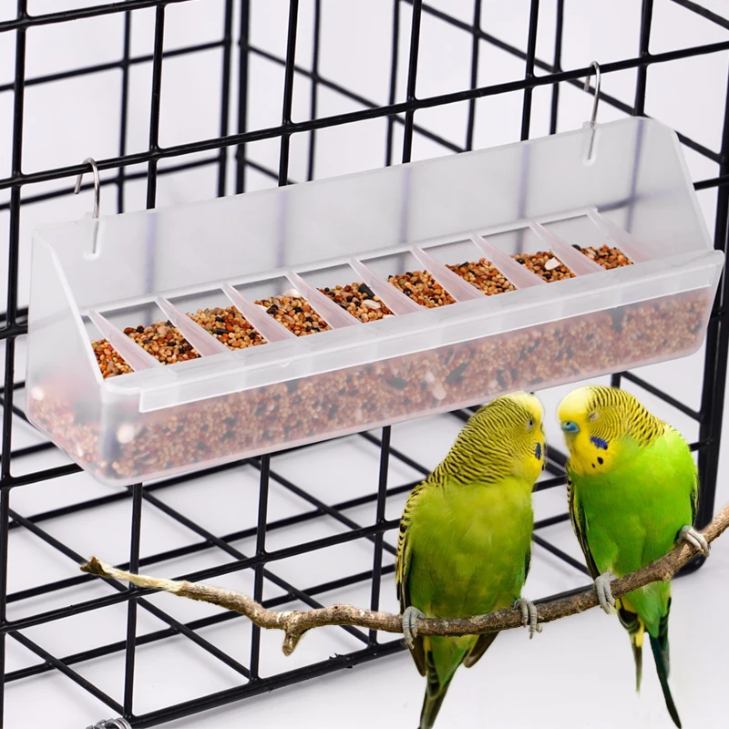 25cm Long Bird Food Box Hanging Bird Feeders for Cage Aviary Durable Transparent Boxes with Anti-splash Grids for Pigeons Parrot