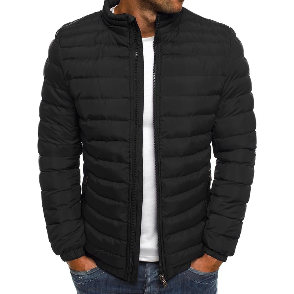 Casual Winter Lightweight Cotton Parkas Jacket For Men Warm Stand Collar Zip Up Quilted Padded Coat Jackets Outwear Clothing