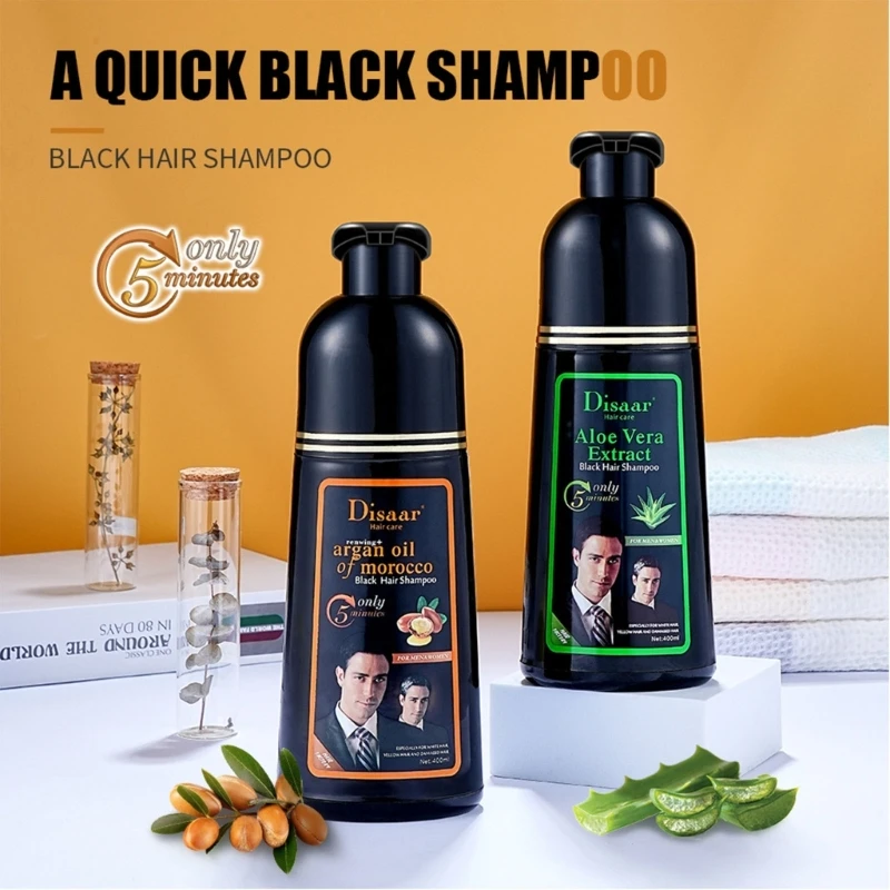 Shampoing blanc à pour adultes, 400ml, pour hommes femmes, teinture pour cheveux noirs, pratique, pour usage quotidien à