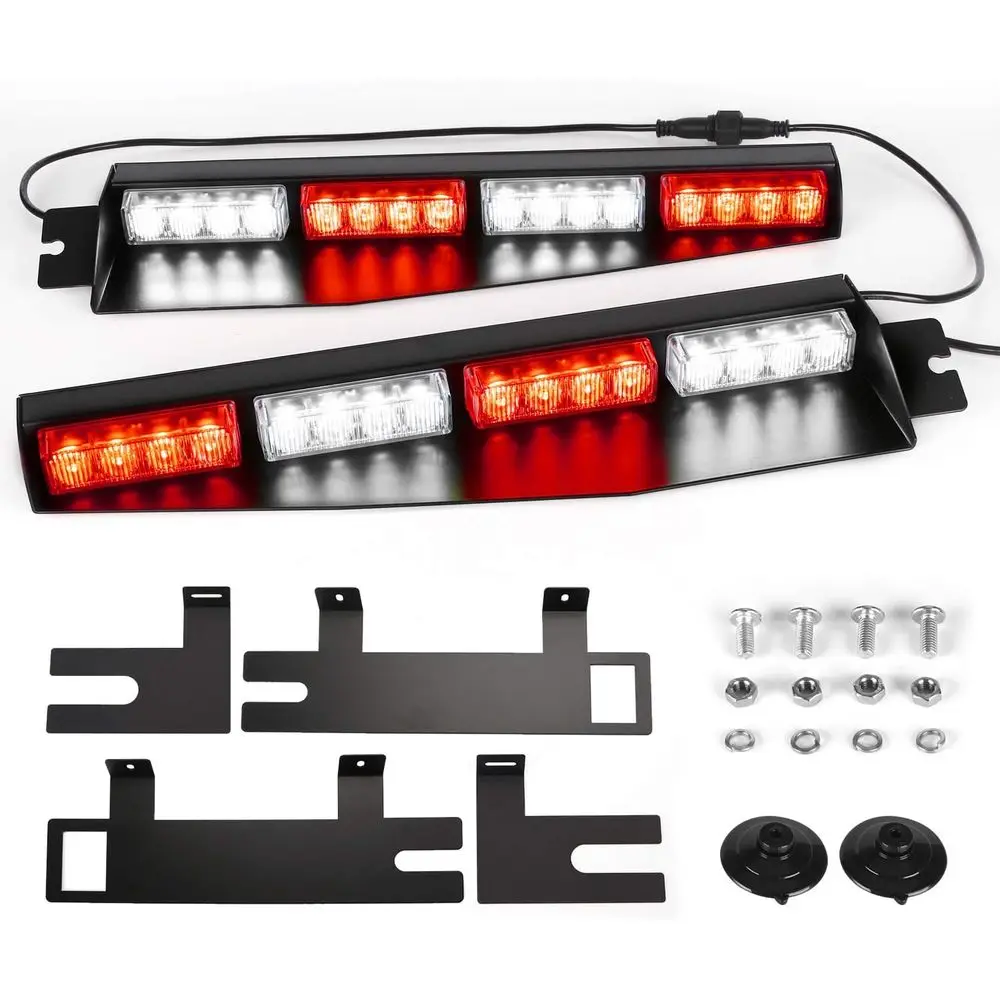 

32LED Visor Lights 26 lash s Windshield Ency Hazard Warning Strobe Beacon Split Mount Deck Lamp With Extend Bracket (Red/White/R