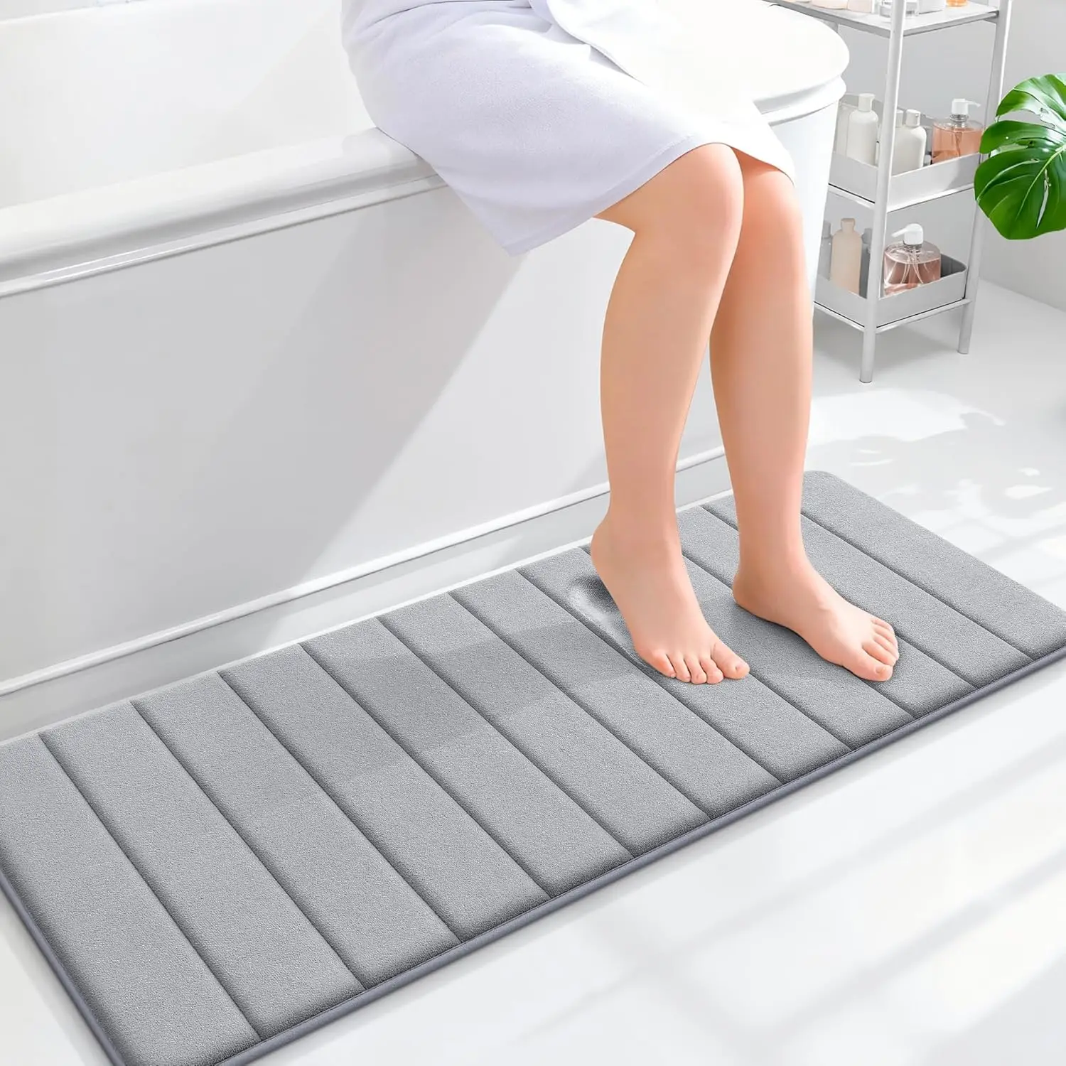 

Длинный коврик для ванной из пены с эффектом памяти 47x17, супермягкий впитывающий коврик для душа, быстросохнущий, можно стирать в машине