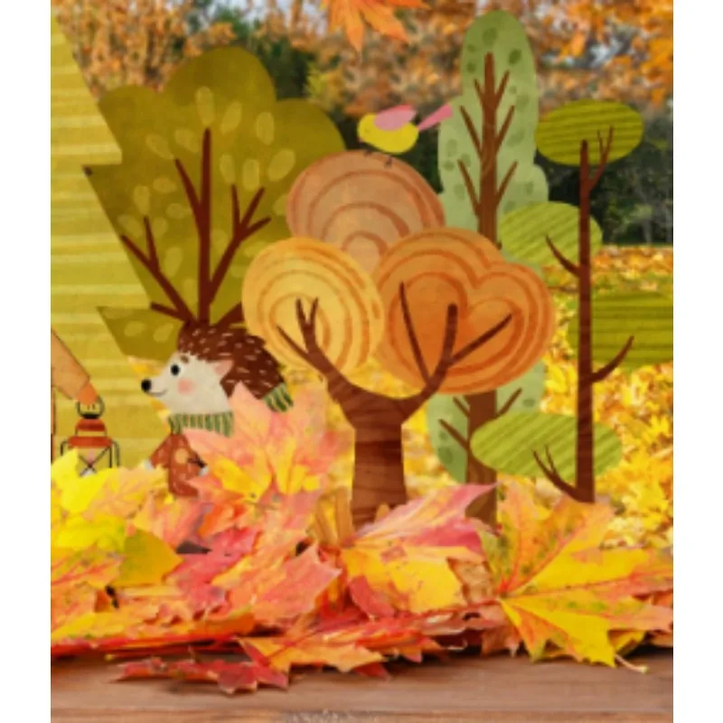 Double Sided Visible Cartoon Forest Maple Leaf Fox Hedgehog Electrostatic Sticker  for Window Glass Wall Home Decor Posters