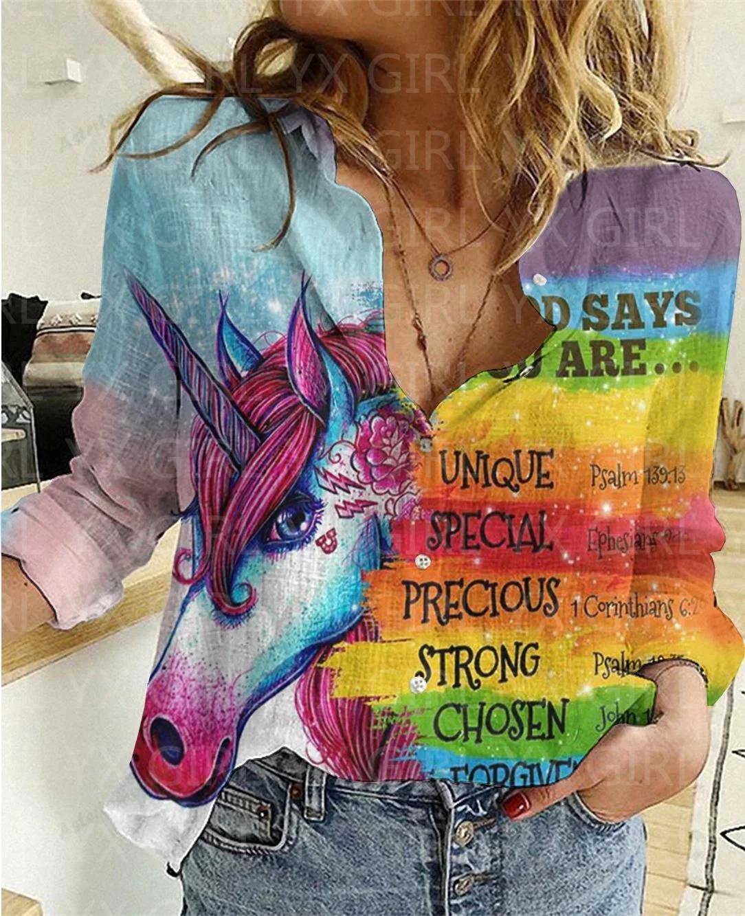 Women's Unicorn Printed Casual Shirt 3D Printed Button-down Shirt Casual Unique Streewear 9 style