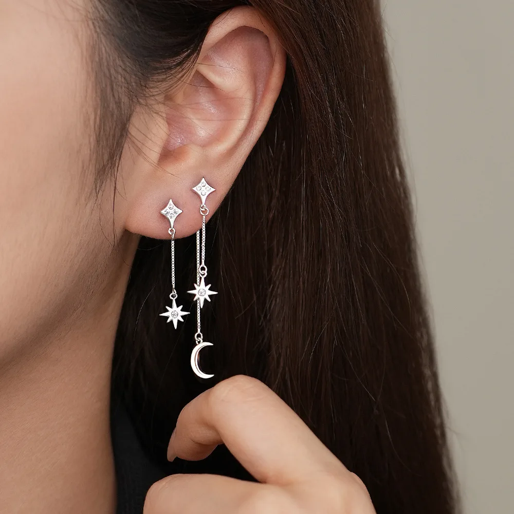 Tassel Moon Star Dangle Drop Stud Earrings for Women