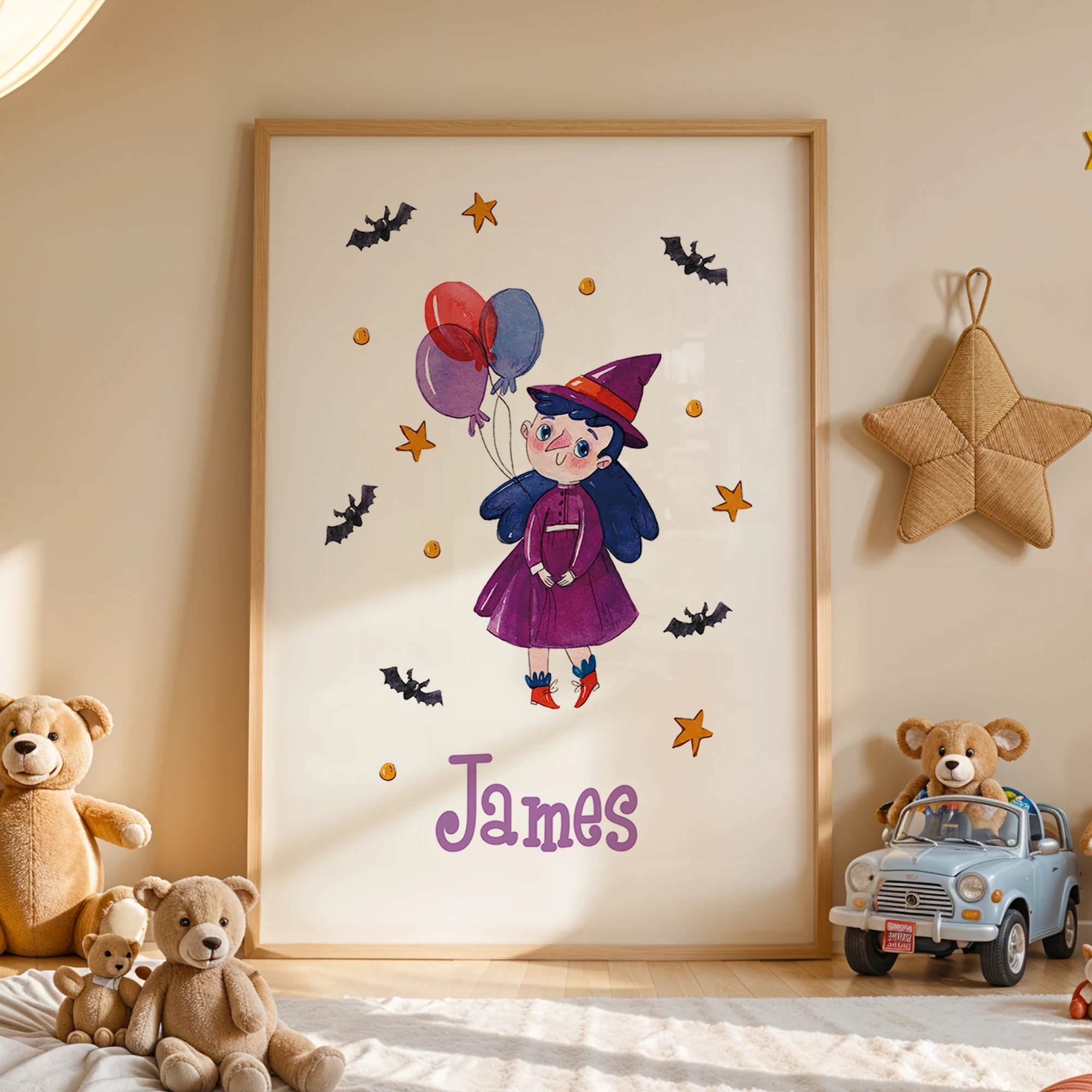 1 قطعة اسم مخصص شخصية لطيف الكرتون الساحرة فستان جدار الفن طباعة صورة لجميع القديسين غرفة المعيشة الاطفال ديكور المنزل هدية #4