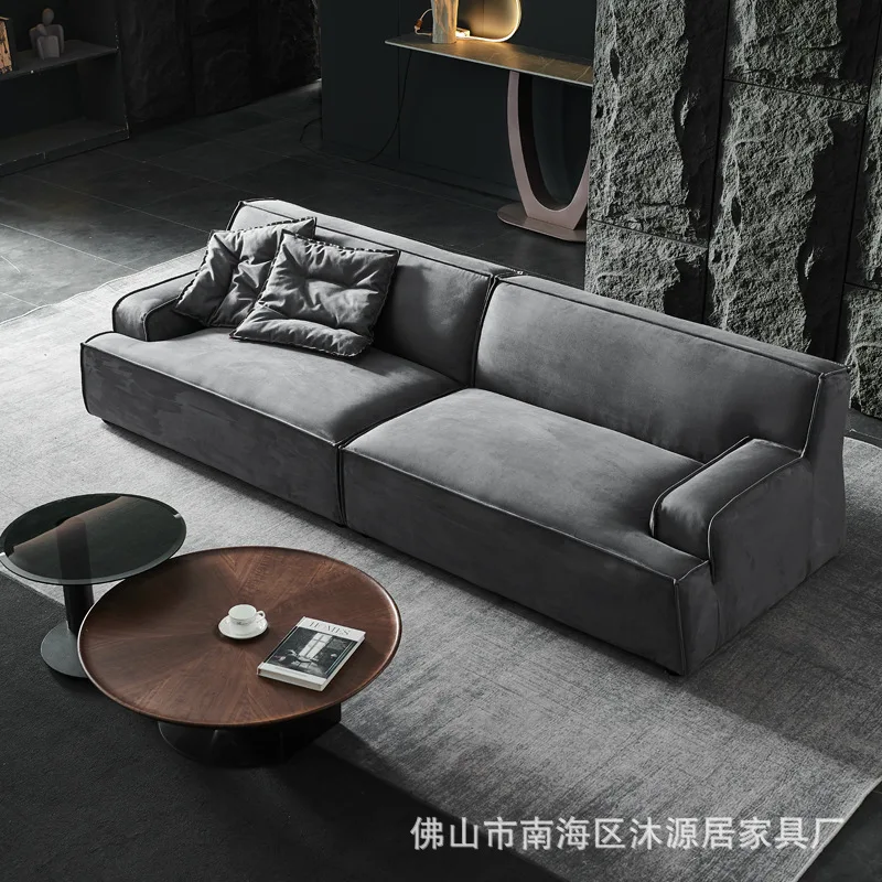 Damascus Fabric Sofa Small Apartment Four-person Straight Row Living Room Wabi Sand Wind Caesar Frosted Cloth Sofa Light Luxury