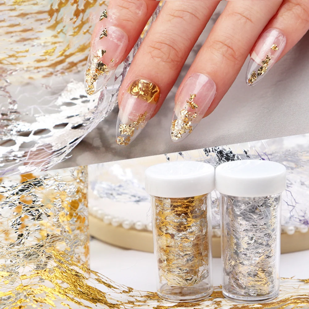 

1Pcs Nail Foils Gold Silver Net Line Tape Adhesive Foil 3D Mesh Nail Sticker Hollow Silk Foil Nail Art Decorations Polish Decals