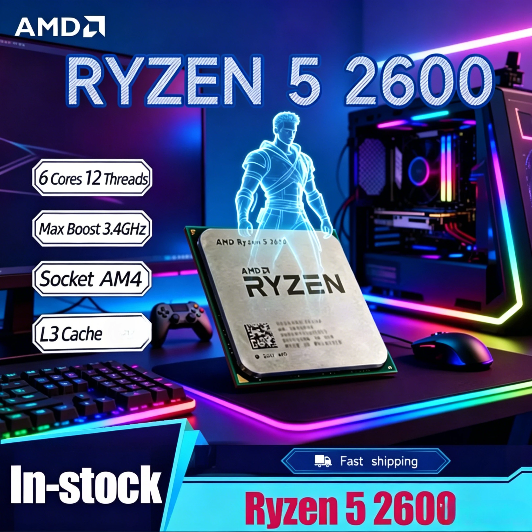 

AMD Ryzen 5 R5 2600 3.4GHz 6-Core 12-Core CPU Processor Socket AM4