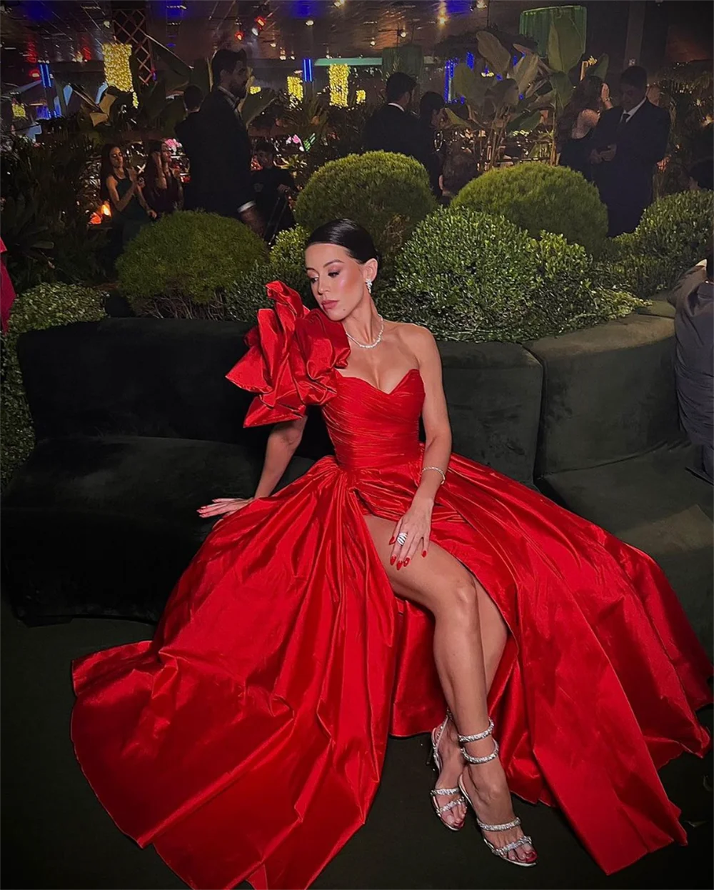 Jessica-vestido De boda De satén para mujer, traje De Noche Formal De lujo, elegante, Color Rojo