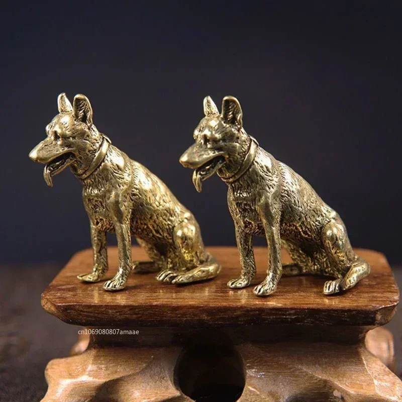Brass Metal Lucky Fortune Dog Statue Small Feng Shui Ornament Little Puppy Wolf Figurines Chinese Desktop Pet Arts Home Decor - view 2