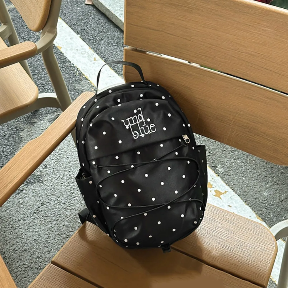 Sweet Polka Dot Backpack Y2k Minimalist Nylon Drawstring Rucksack Millennial Style Large Capacity Student School Bag