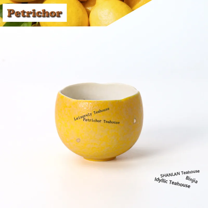 

100ml Gold Sprinkled Lemon Yellow Eggshell Teacup Luxury Tea Bowl Water Jug Tea-tasting Fragrance Cup Chazhan Master Cups Cafes