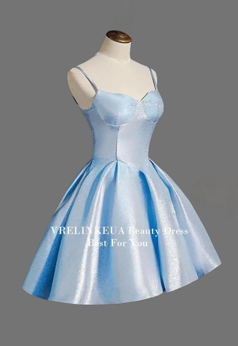 Light Blue Mini Graduation Dress Elegant A Line Glitter Satin Homecoming Dresses Teens Mini Cocktail Prom Dress выпускное платье