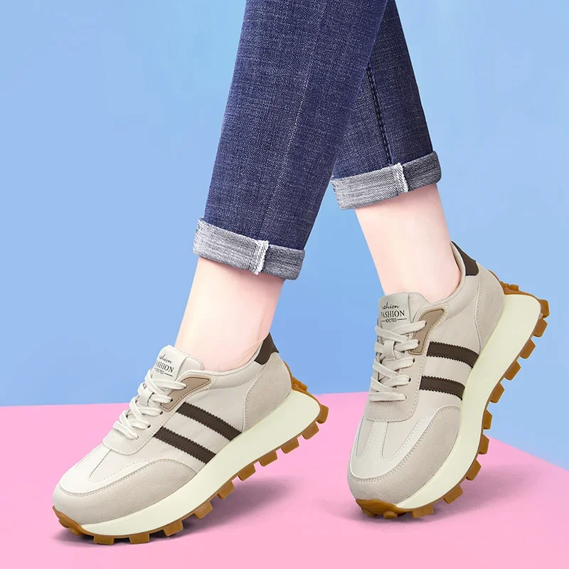 Spring Autumn Sports Shoes Travel Soft-soled Casual Walking Driving Women's Outdoor Running Thick-soled Women Flats Retro Shoe