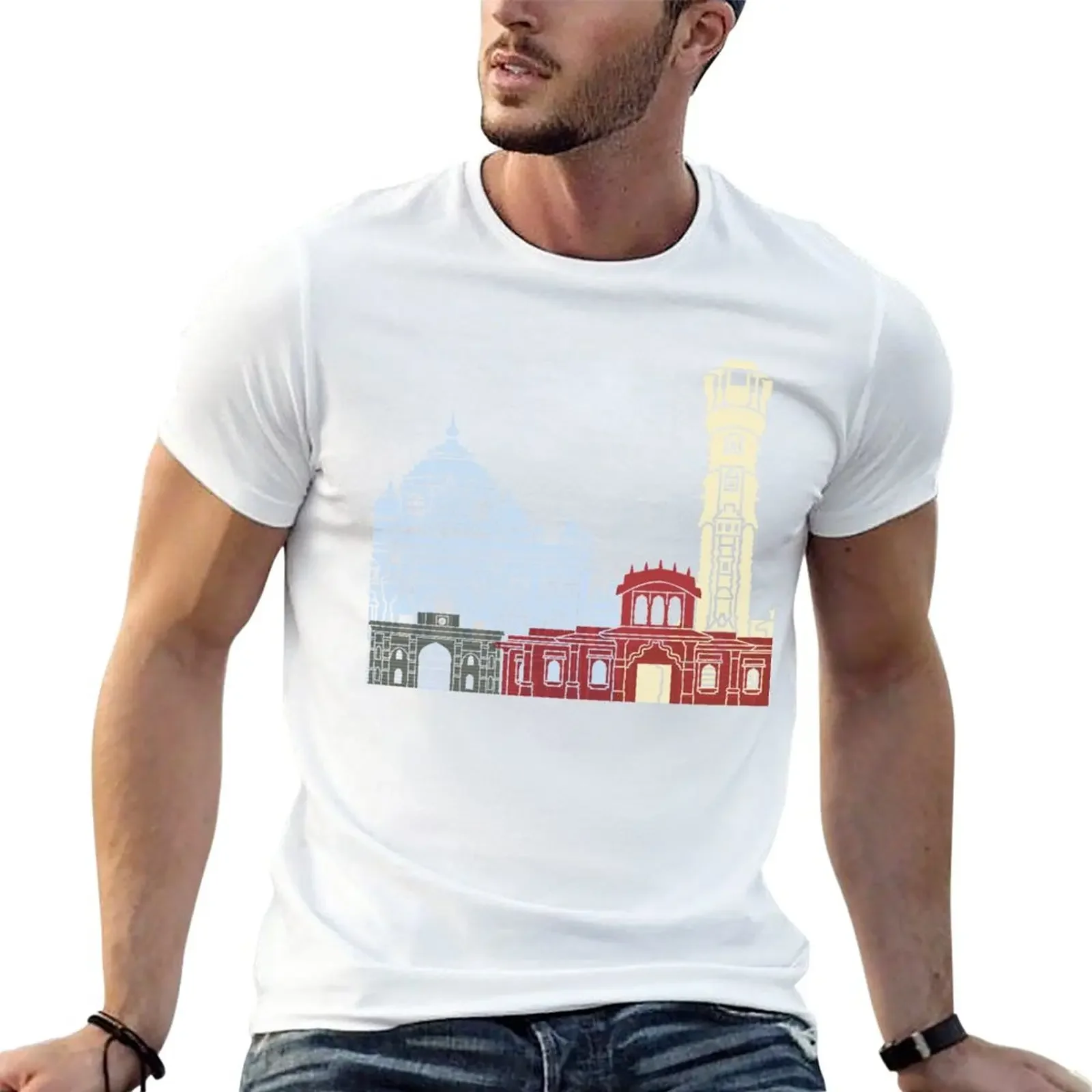 

Ahmedabad skyline poster in editable vector file T-Shirt plain oversized kawaii clothes mens workout shirts