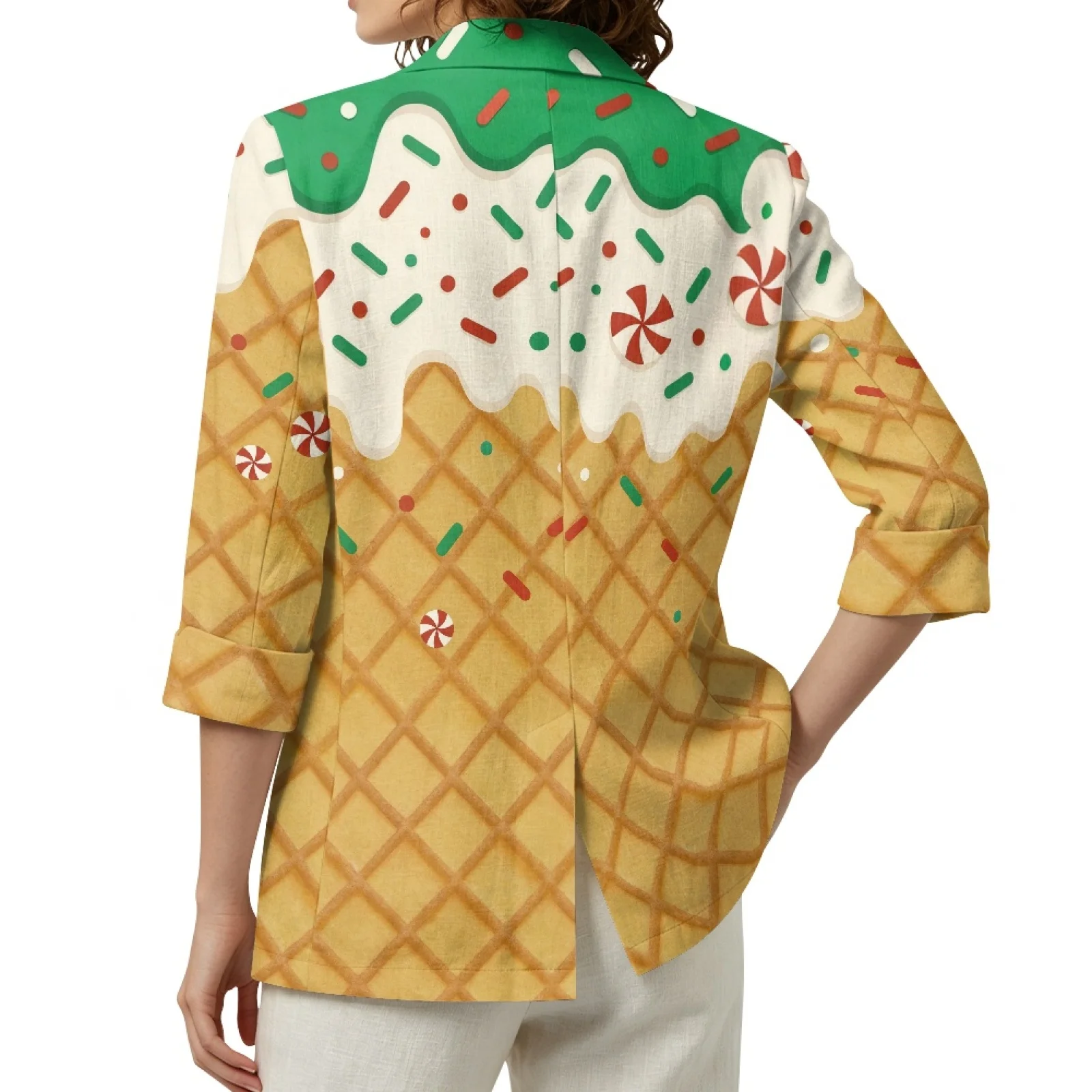 PENSTROLL Christmas Peppermint Lightweight Business Jacket for Womens Linen Like Open Front Jacket Open Front Tops