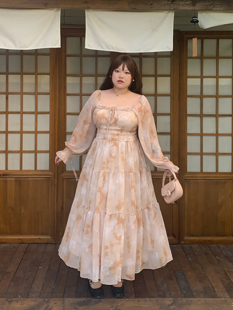 

Весенняя юбка А-силуэта с цветочным принтом, квадратным вырезом, больших размеров, из полиэфирного волокна, для возраста 8-24 лет