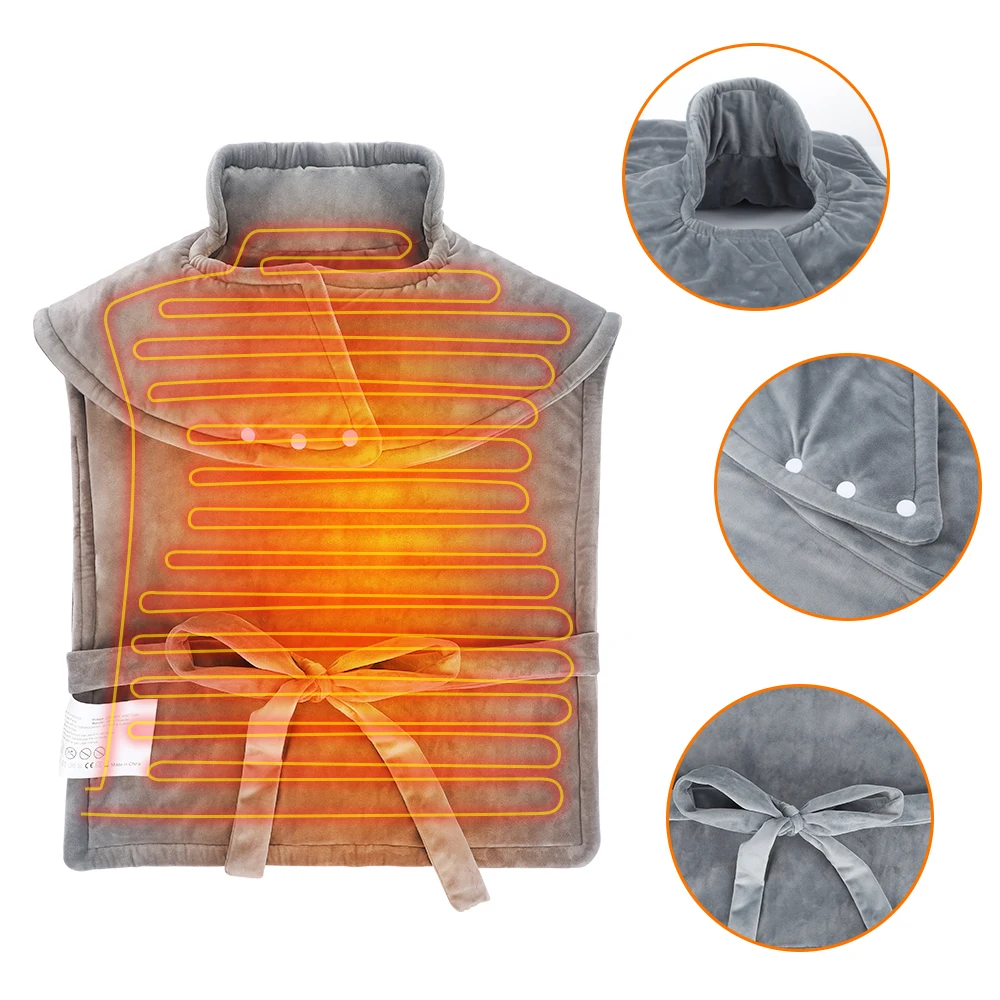 Electric Heating Pad Thermal Shawl for Neck Shoulders Back Winter Body Warmer 10 Gears Temperature Hot Compress 60*90cm Gray