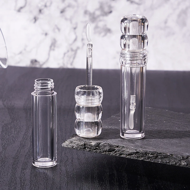 Tubes de brillant à lèvres transparents vides de 3.5ml, avec brosse en Silicone, Tube rond de brillant à lèvres cosmétique, bouteille de baume à lèvres transparente rechargeable