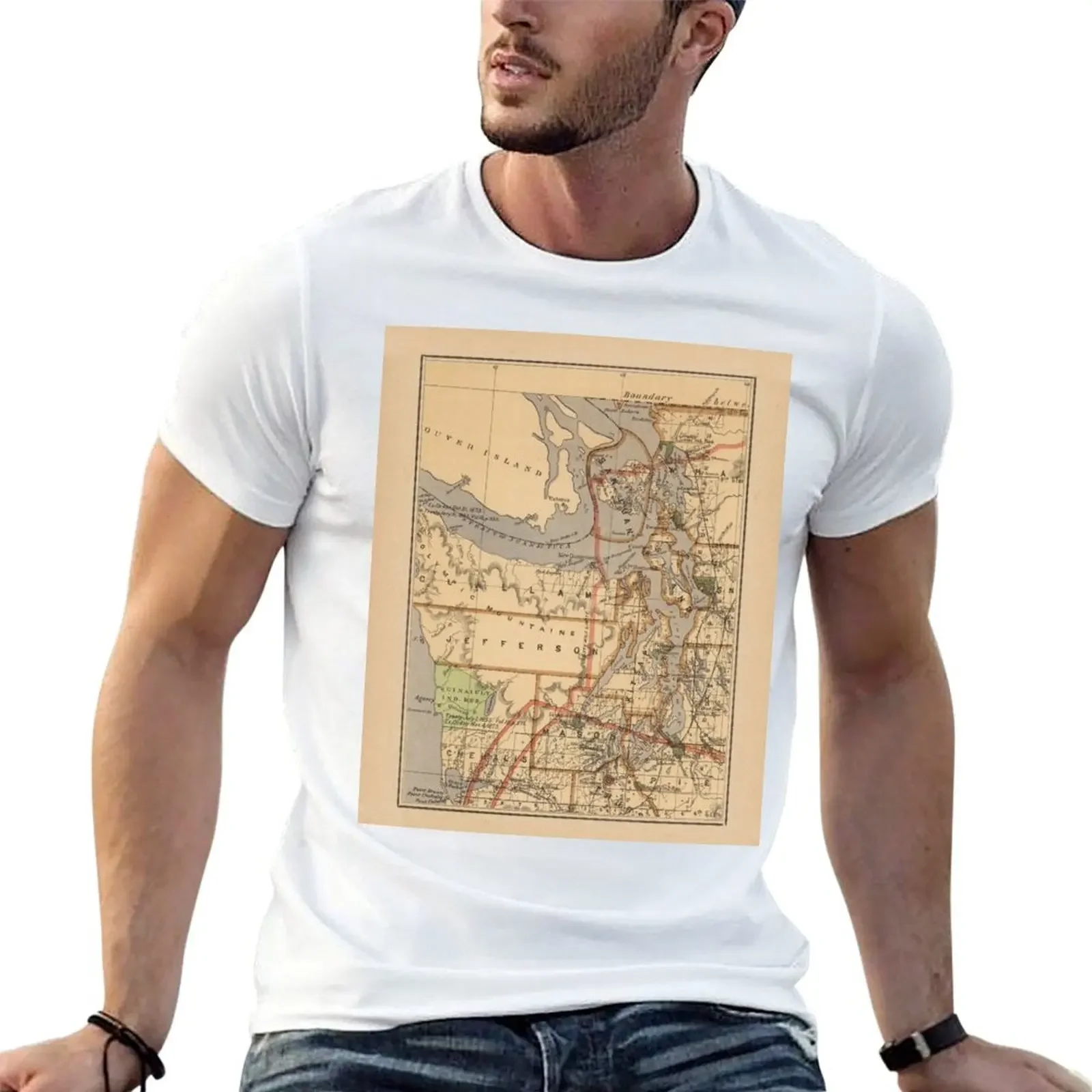 Vintage Map of The Puget Sound (1876) T-Shirt vintage quick-drying men workout shirt