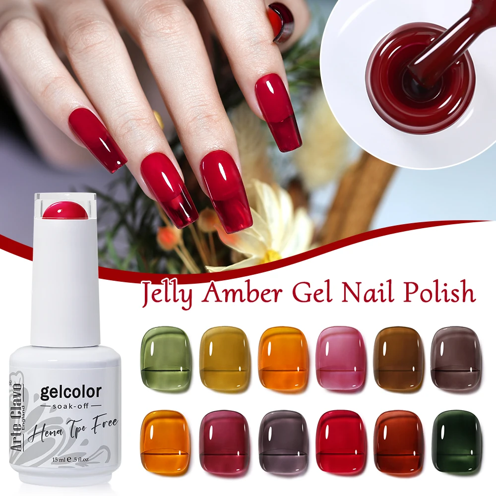 Arte Clavo Jelly Gel Nagellack Rot Kristall Transparent Matt Farbiger Nagelkunst-Gel Semi-Permanent Lack Abziehbarer UV-Gel-Lack