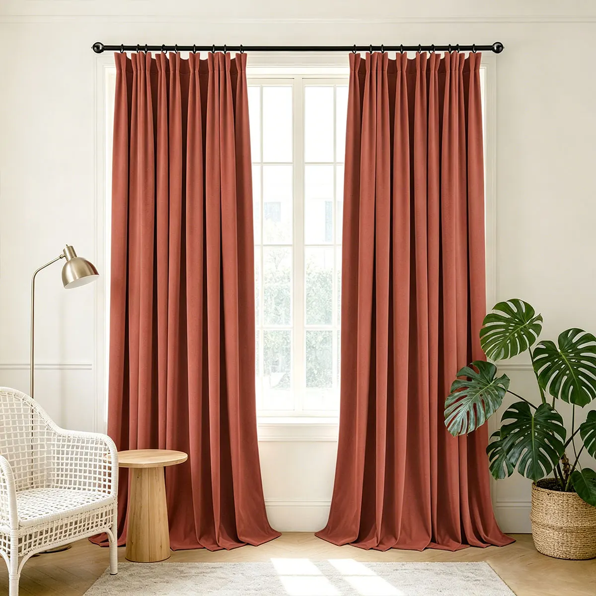 2 Panels Brick Red Chenille Curtains, Mid-century Modern Blackout Drapes, Heavy Weight Room Darkening Curtains for Living Room B