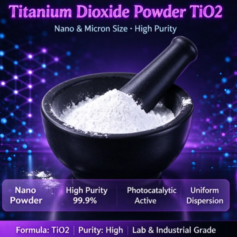 Titanium Dioxide Powder TiO2, Nano & Micron Size, Rutile Anatase Spherical TiO2 for Photocatalyst Research