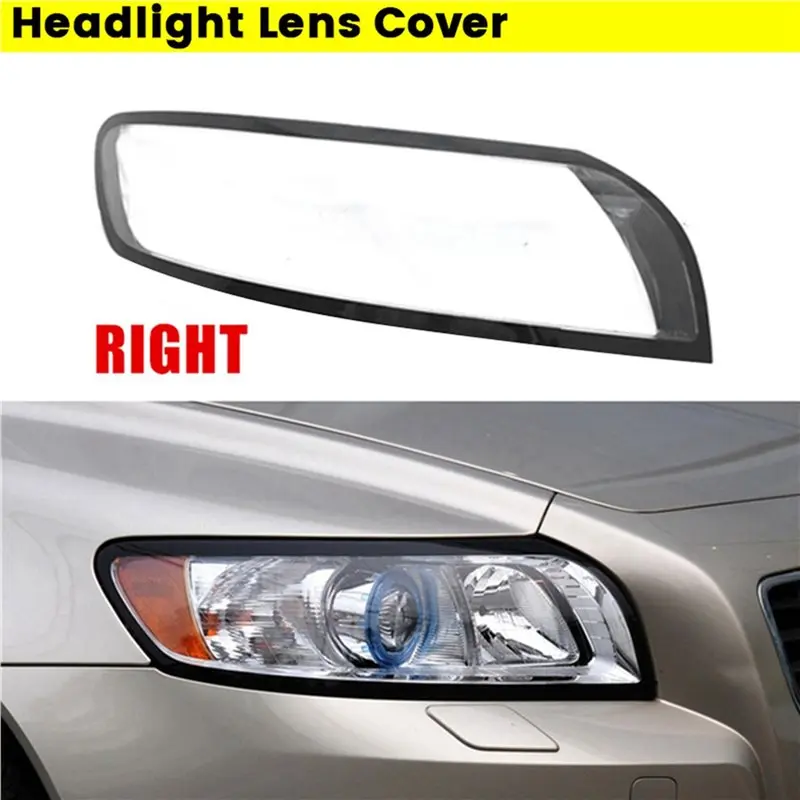 Classy-2X Car Headlight Lens Cover Headlamp Shell Lampshade For Volvo S40 2007-2012 Head Light Transparent Replacement Shell R
