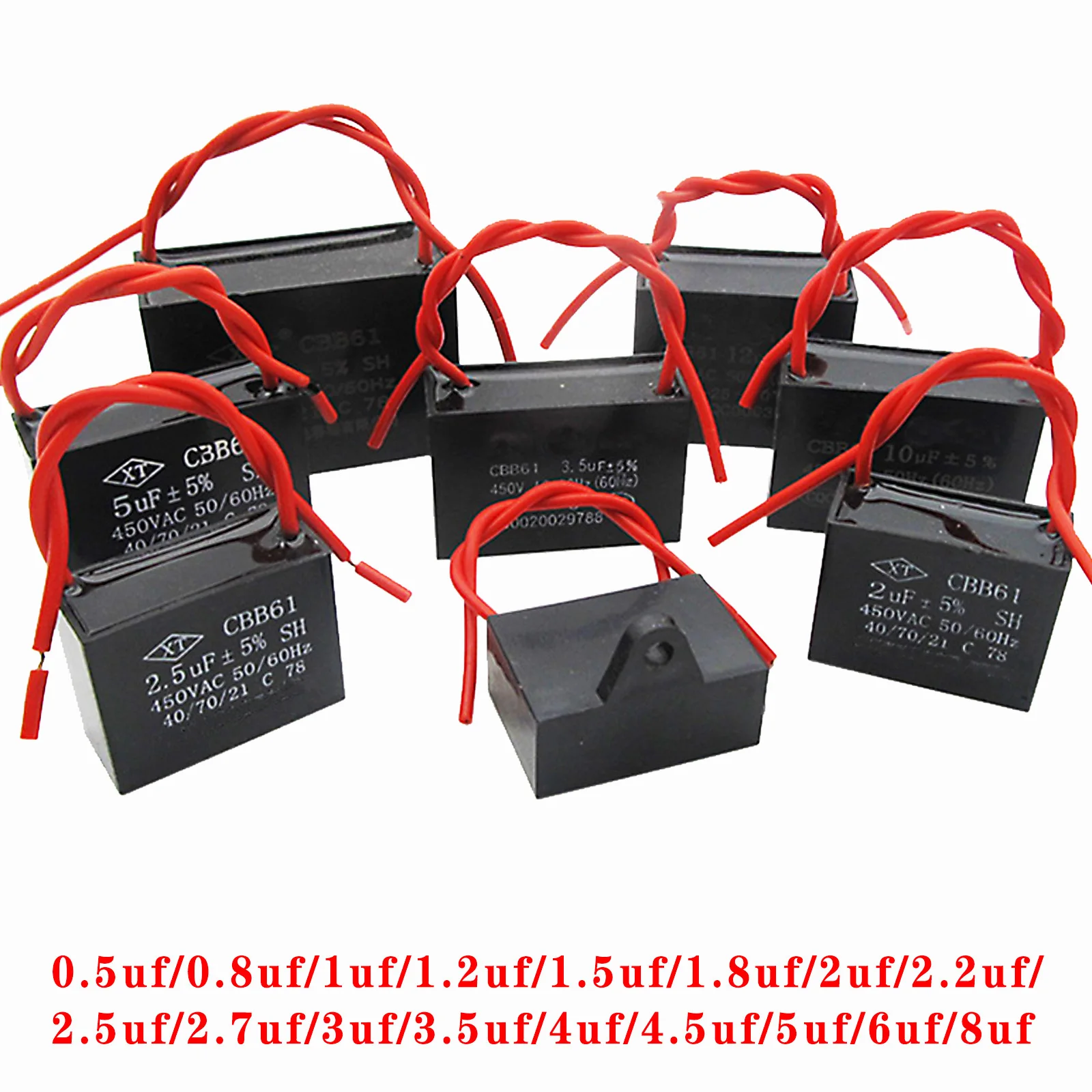 CBB61 Capacitor 450vac Fan Motor Run Starting Capacitors 0.5uf 1uf 1.5uf 3uf 4uf 8uf